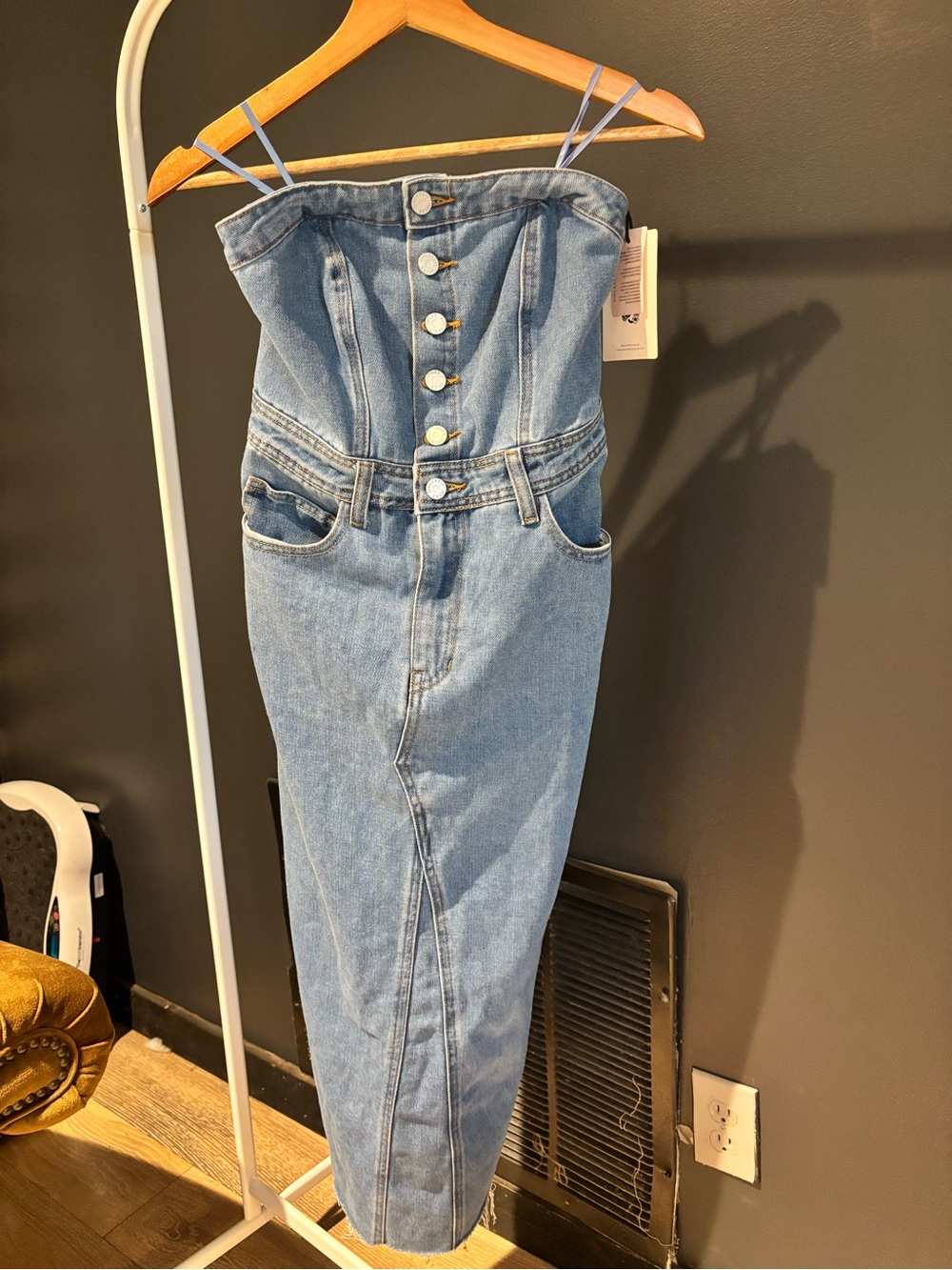 Sincerely Jules Light Blue Strapless Straight-Leg Denim Dress